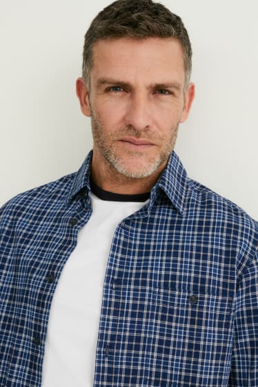 Men - Shirt - regular fit - kent collar - check - dark blue
