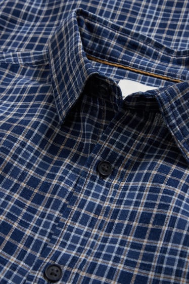 Men - Shirt - regular fit - kent collar - check - dark blue