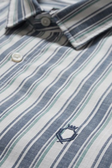 Heren - Overhemd - regular fit - kent - gestreept - wit / blauw
