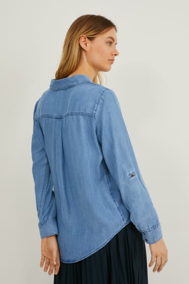 Dames - Blouse - jeansblauw