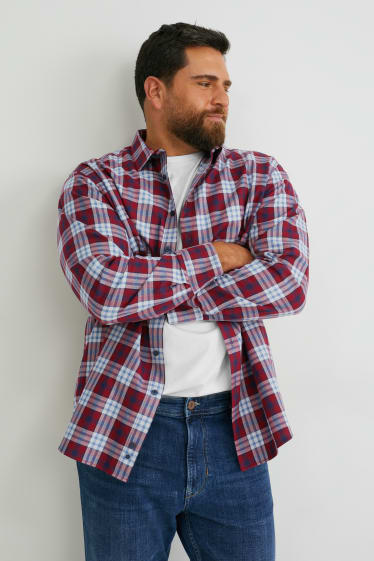 Hombre - Camisa de oficina - regular fit - cutaway - de cuadros - rojo oscuro