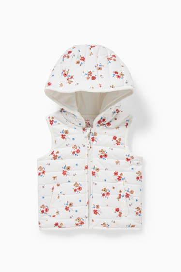 Neonati - Giubbino trapuntato con cappuccio per neonate - a fiori - bianco crema