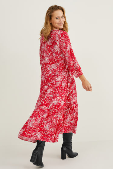 Femmes - Robe de coupe évasée - motif floral - rouge