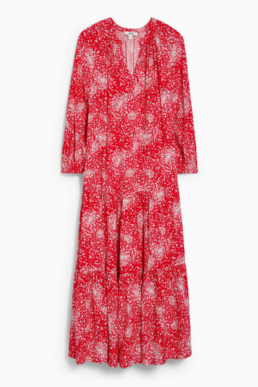 Femmes - Robe de coupe évasée - motif floral - rouge