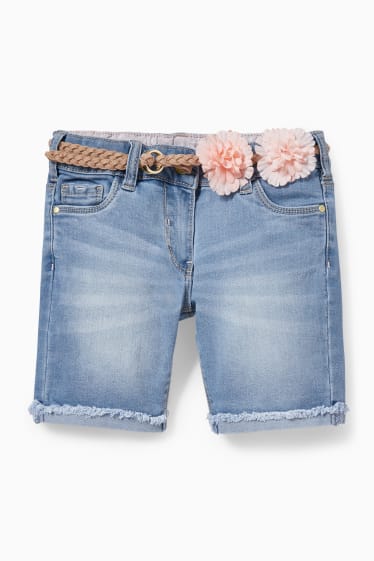 Kinderen - Korte spijkerbroek met riem - jeanslichtblauw