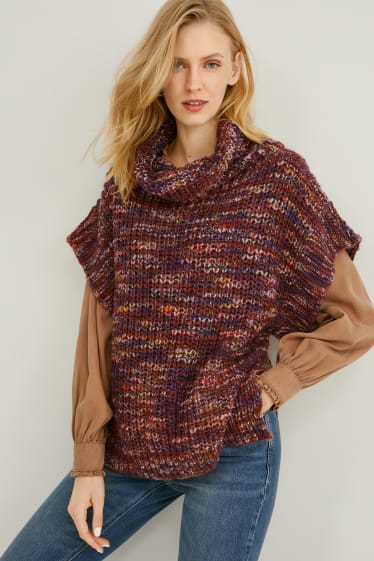 Women - Polo neck poncho - bordeaux