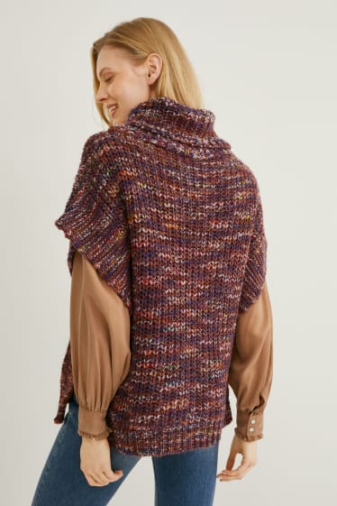 Women - Polo neck poncho - bordeaux