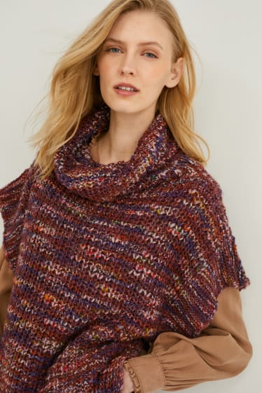 Women - Polo neck poncho - bordeaux