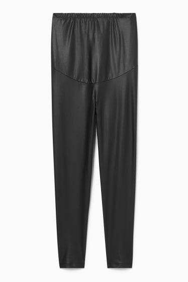 Women - Maternity leggings - faux leather - black