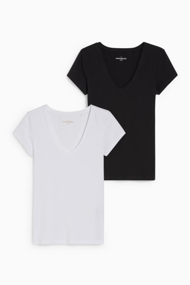 Dames - CLOCKHOUSE - set van 2 - T-shirt - zwart / wit