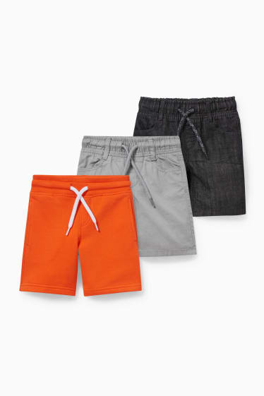 Enfants - Lot de 3 - un short en jean, un short en tissu et un short en molleton - orange foncé