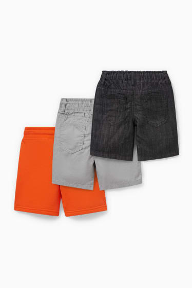 Enfants - Lot de 3 - un short en jean, un short en tissu et un short en molleton - orange foncé