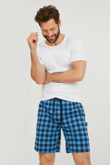 Heren - Pyjamashorts - geruit - donkerblauw