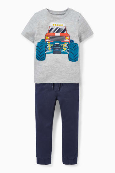 Dětské - Souprava - tričko s krátkým rukávem a kalhoty - 2dílná - světle šedá-žíhaná