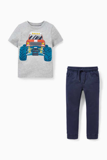Dětské - Souprava - tričko s krátkým rukávem a kalhoty - 2dílná - světle šedá-žíhaná