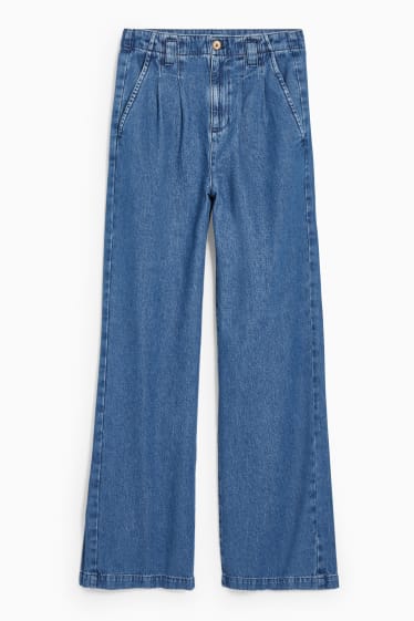 Dames - Wide leg jeans - high waist - jeansblauw