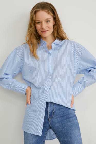 Dames - Blouse - gestreept - blauw / wit