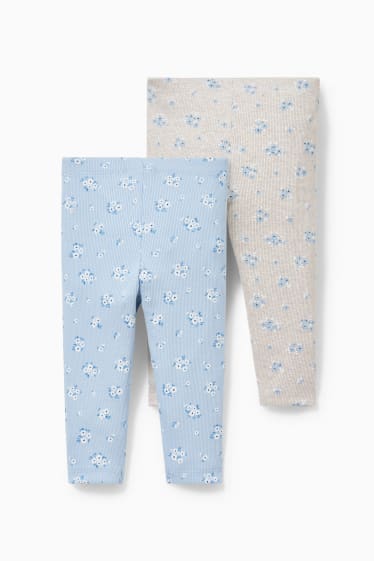 Bébés - Lot de 2 - leggings pour bébé - motif floral - bleu clair
