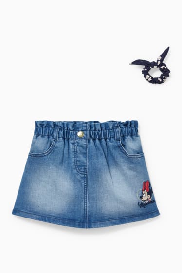Kinderen - Minnie Mouse - set - spijkerrokje en scrunchie - 2-delig - jeanslichtblauw