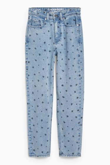 Teens & young adults - CLOCKHOUSE - mom jeans - high waist - floral - blue denim