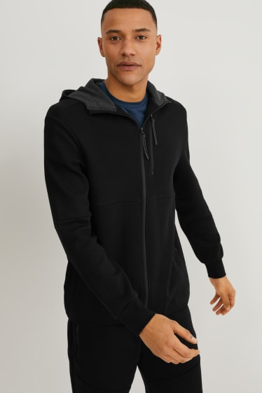Men - Zip-through sweatshirt with hood  - black
