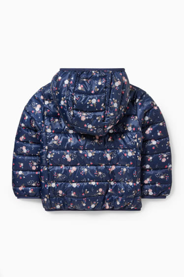 Children - Quilted jacket with hood - floral - dark blue