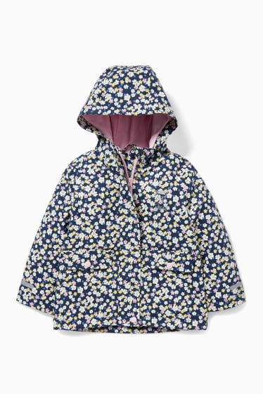 Dětské - Nepromokavá bunda s kapucí - s květinovým vzorem - tmavomodrá