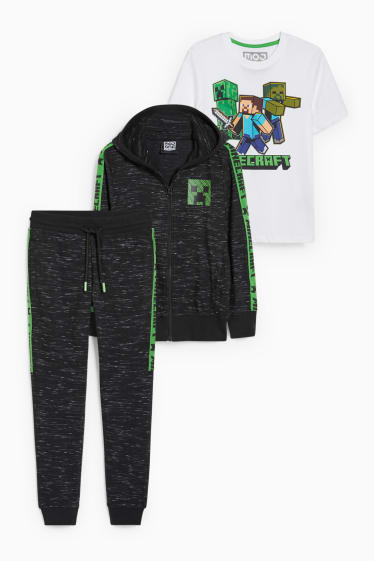 Children - Minecraft - set - zip-through sweatshirt, short sleeve T-shirt and joggers - black