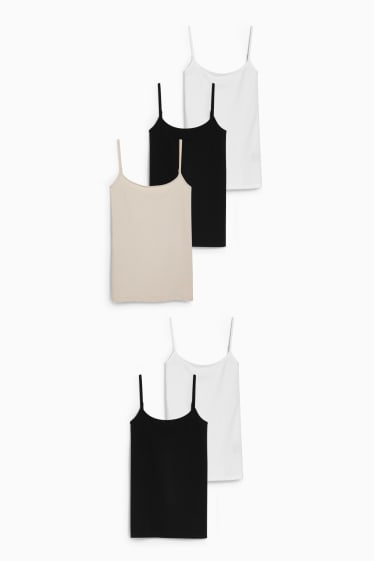 Damen - Multipack 5er - Basic-Top - schwarz / beige
