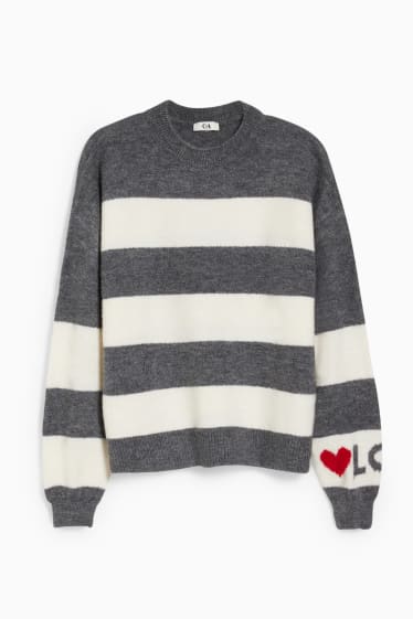 Women - Jumper - striped - gray-melange
