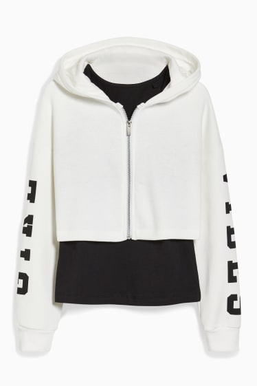 Children - Set - zip-through sweatshirt with hood and top - 2 piece - white