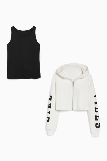 Children - Set - zip-through sweatshirt with hood and top - 2 piece - white