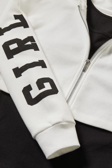 Children - Set - zip-through sweatshirt with hood and top - 2 piece - white