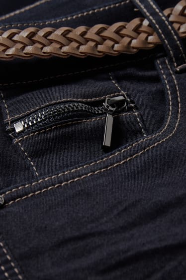 Women - Slim fit jeans with belt - mid waist - denim-dark blue