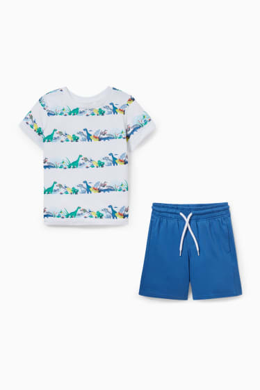 Copii - Set - tricou cu mânecă scurtă și pantaloni scurți trening - alb / albastru