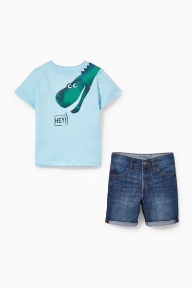 Children - Set - short sleeve T-shirt and denim shorts - 2 piece - light blue