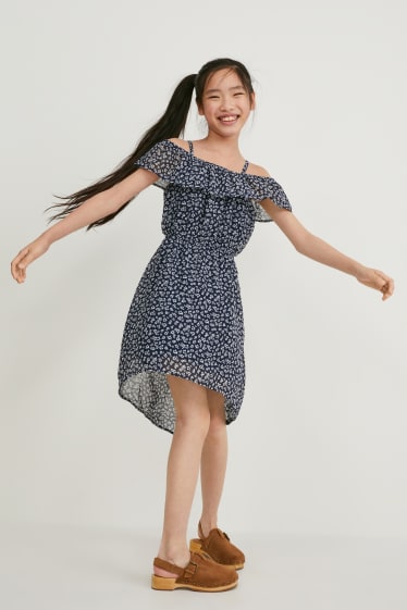 Children - Chiffon dress - floral - dark blue