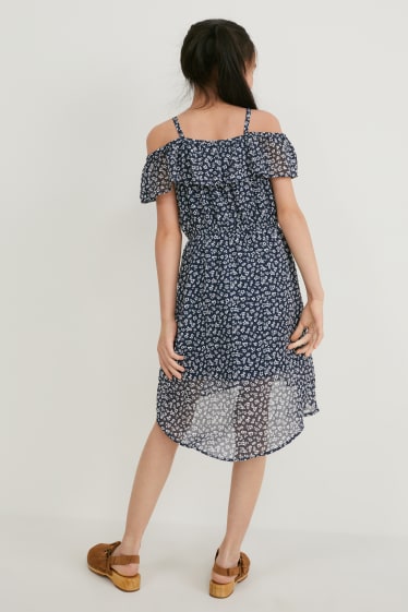 Children - Chiffon dress - floral - dark blue