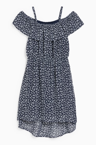 Children - Chiffon dress - floral - dark blue