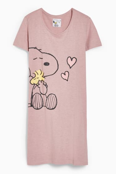 Dámské - Tričko na spaní - Peanuts - růžová-žíhaná