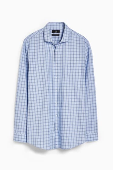 Men - Business shirt - slim fit - cutaway collar - easy-iron - check - light blue