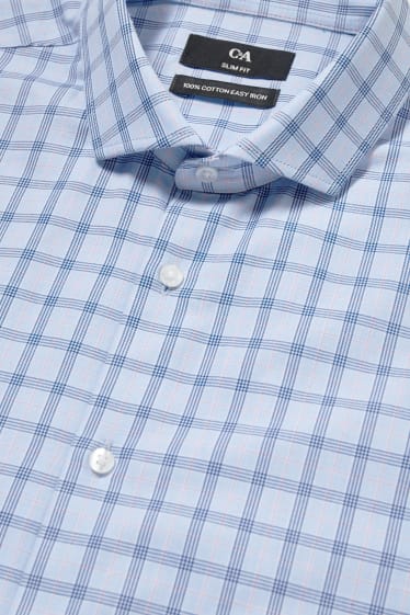 Men - Business shirt - slim fit - cutaway collar - easy-iron - check - light blue