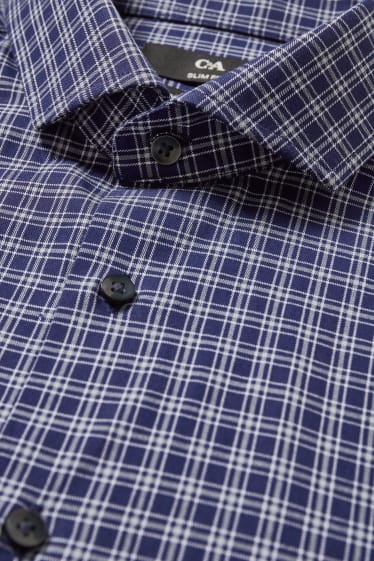 Pánské - Business košile - slim fit - cutaway - kostkovaná - tmavomodrá
