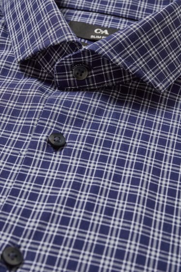 Herren - Businesshemd - Slim Fit - Cutaway - kariert - dunkelblau