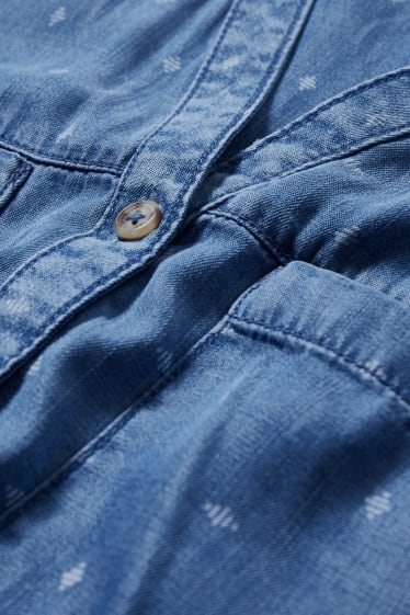 Damen - Kleid - gepunktet - jeansblau
