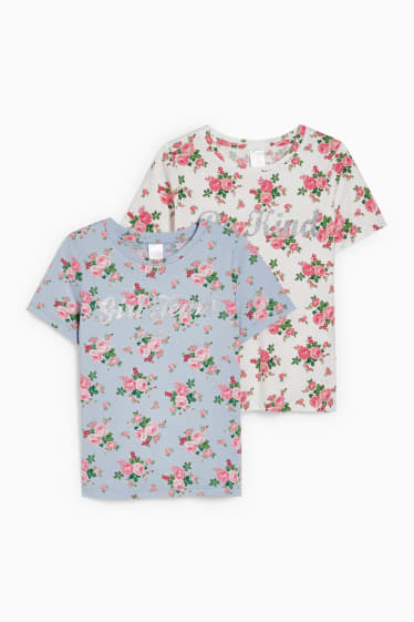 Enfants - Lot de 2 - T-shirts - à fleurs - blanc