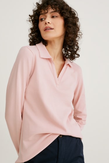 Damen - Basic-Poloshirt - rosa