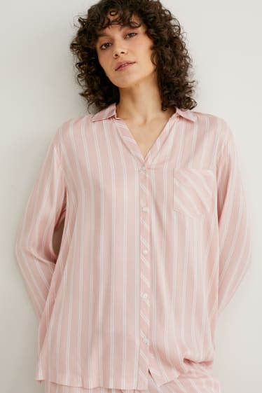 Dames - Pyjamashirt - met strepen - roze