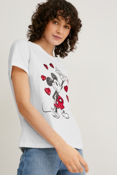 Women - T-shirt - shiny - Mickey Mouse - white