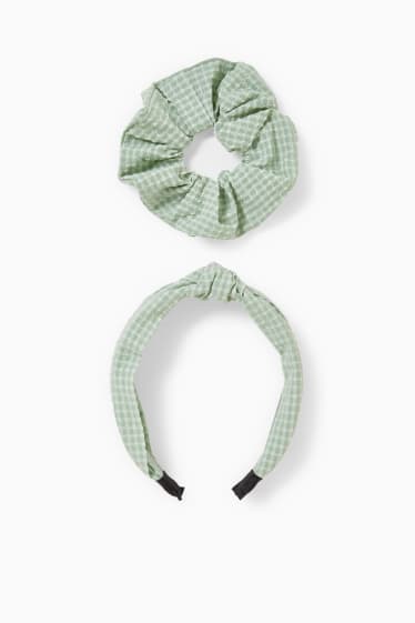 Dona - Conjunt - diadema i lligacues - 2 peces - de quadres - verd